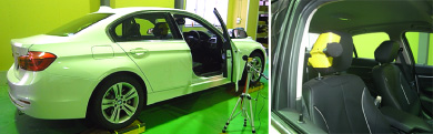 Closed the door with its own weight at constant inclination, measuring sound around the ears in the driver’s seat